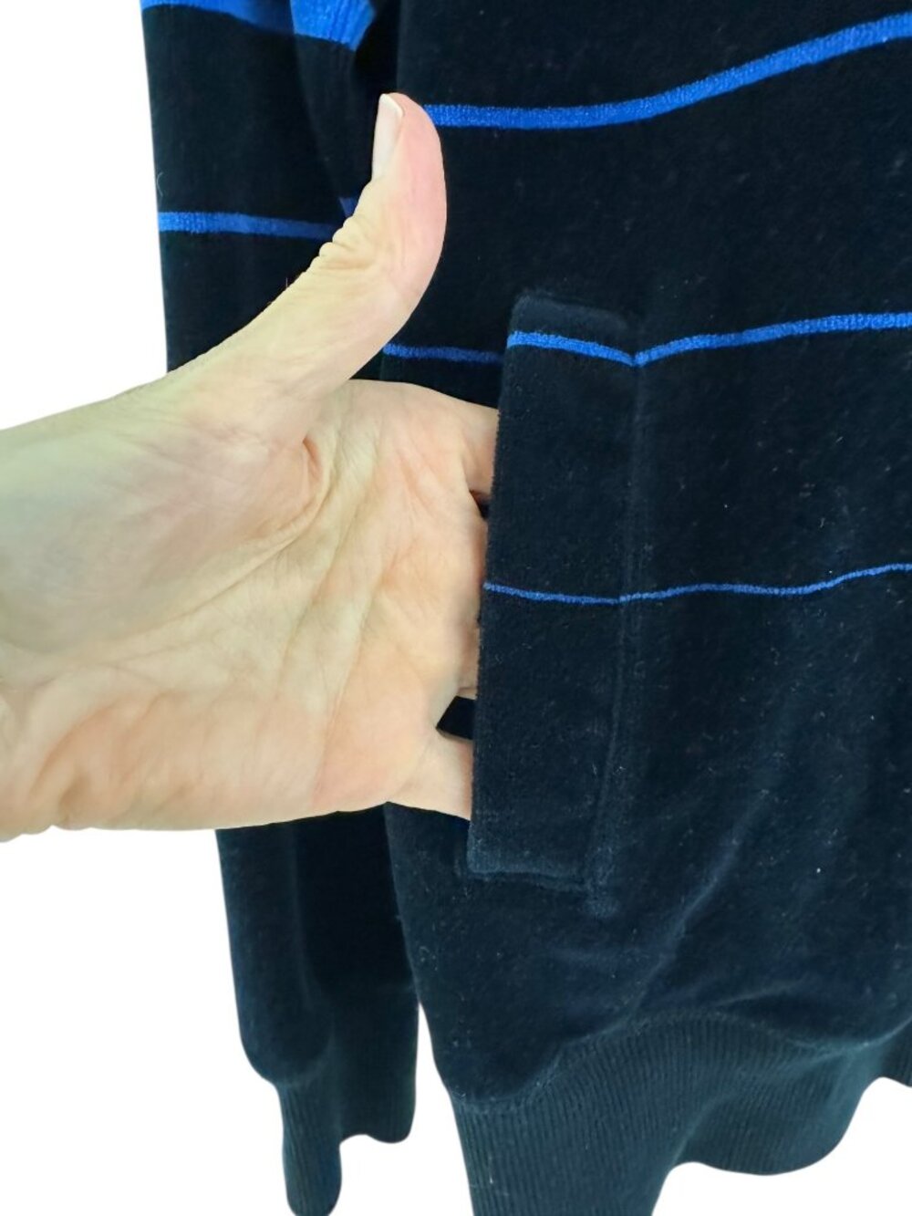 Calvin Klein Velvet Velour Striped Blue High Neck Vintage Jacket Full Zip Size M - Picture 4 of 9